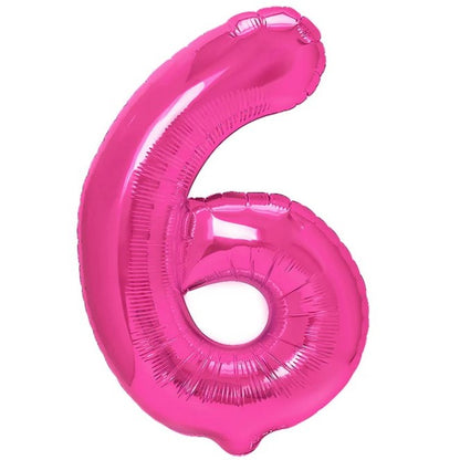 Balon din Folie Metalizata Klevo, Figurina Cifra, Tema Aniversare 40 cm, Ambalaj Individual, Pai inclus, Umflare cu Aer sau Heliu, Roz, Cifra 6