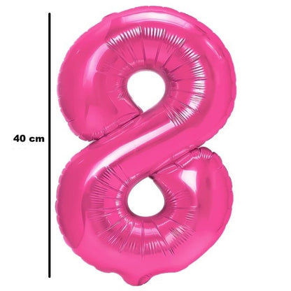 Balon din Folie Metalizata Klevo, Figurina Cifra, Tema Aniversare 40 cm, Ambalaj Individual, Pai inclus, Umflare cu Aer sau Heliu, Roz, Cifra 8