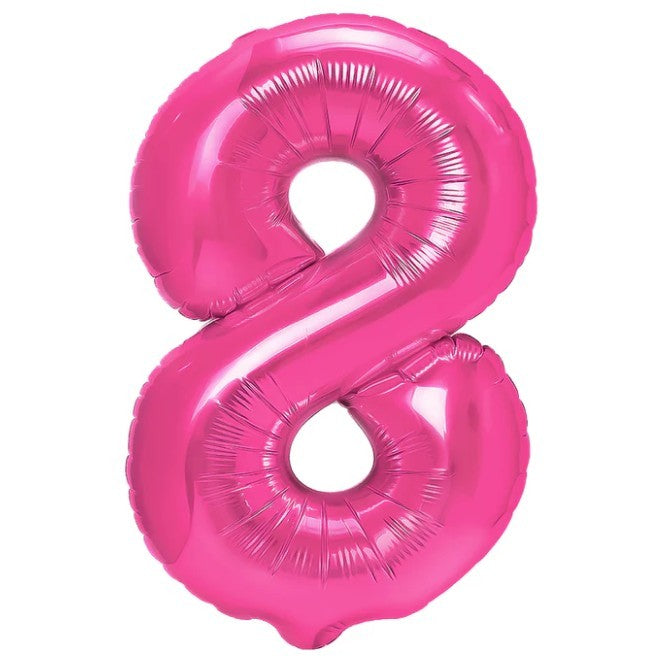 Balon din Folie Metalizata Klevo, Figurina Cifra, Tema Aniversare 40 cm, Ambalaj Individual, Pai inclus, Umflare cu Aer sau Heliu, Roz, Cifra 8