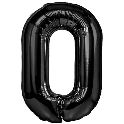 Balon din Folie Metalizata, Klevo, Figurina Cifra, Tema Aniversare 80 cm, Ambalaj Individual, Pai inclus, Umflare cu Aer sau Heliu, Negru, Cifra 0