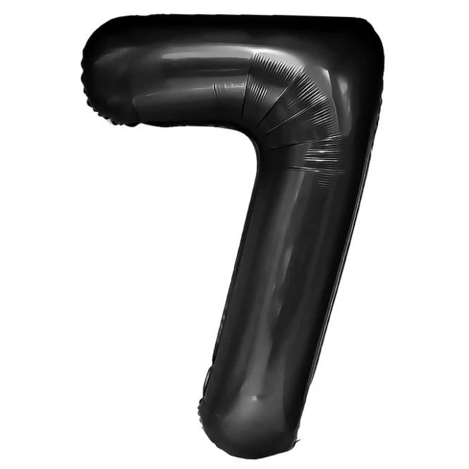 Balon din Folie Metalizata, Klevo, Figurina Cifra, Tema Aniversare 80 cm, Ambalaj Individual, Pai inclus, Umflare cu Aer sau Heliu, Negru, Cifra 7