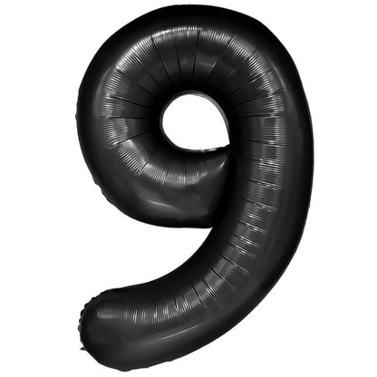 Balon din Folie Metalizata, Klevo, Figurina Cifra, Tema Aniversare 80 cm, Ambalaj Individual, Pai inclus, Umflare cu Aer sau Heliu, Negru, Cifra 9