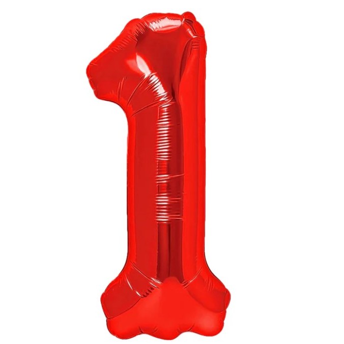 Balon din Folie Metalizata Klevo, Figurina Cifra, Tema Aniversare 80 cm, Ambalaj Individual, Pai inclus, Umflare cu Aer sau Heliu, Rosu, Cifra 1