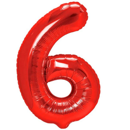 Balon din Folie Metalizata Klevo, Figurina Cifra, Tema Aniversare 80 cm, Ambalaj Individual, Pai inclus, Umflare cu Aer sau Heliu, Rosu, Cifra 6