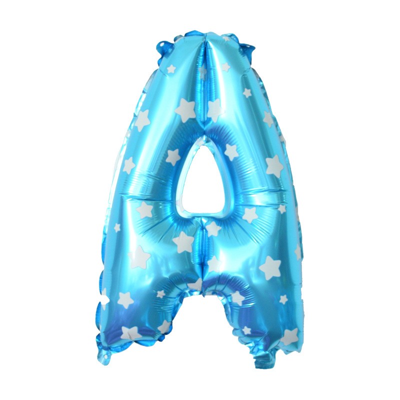 Balon Folie Metalizata Litera A, Klevo, 40 cm, Cu Imprimeu Stelute, Umflati cu Heliu sau Aer, Ambalaj Individual, Pai inclus, Albastru