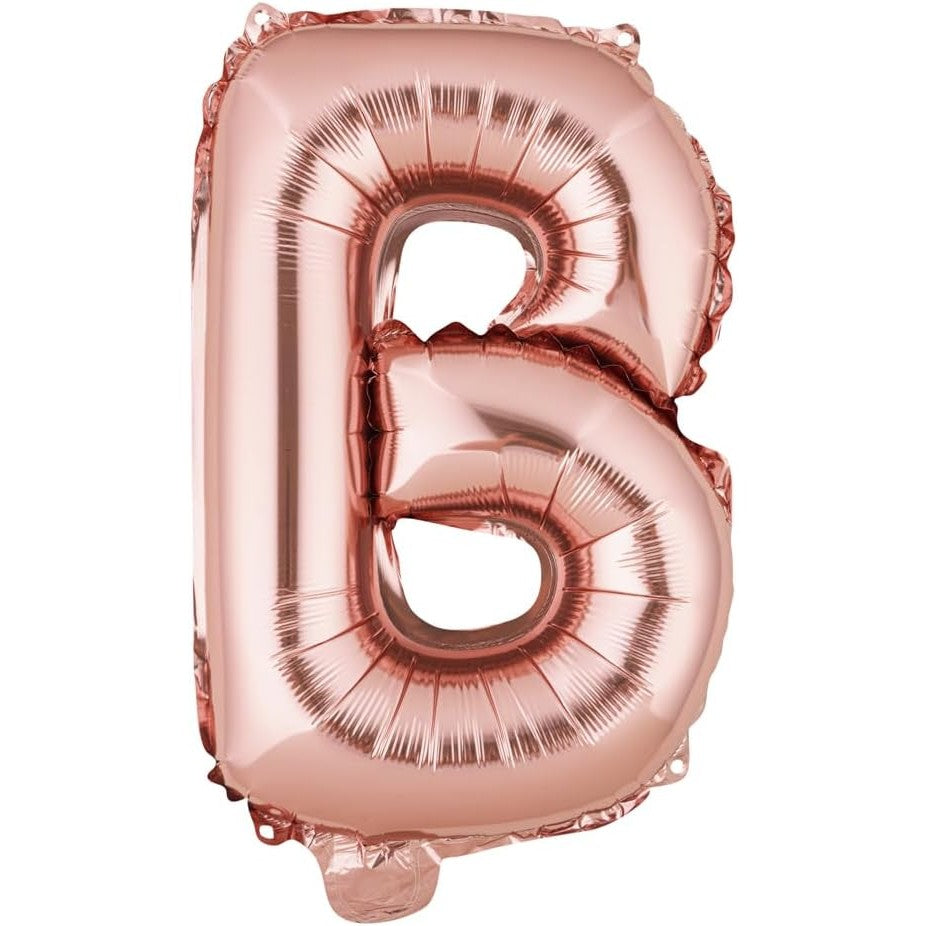 Balon Folie Metalizata Litera B, Klevo, 40 cm, Umflati cu Heliu sau Aer, Ambalaj Individual, Pai inclus, Rose Gold