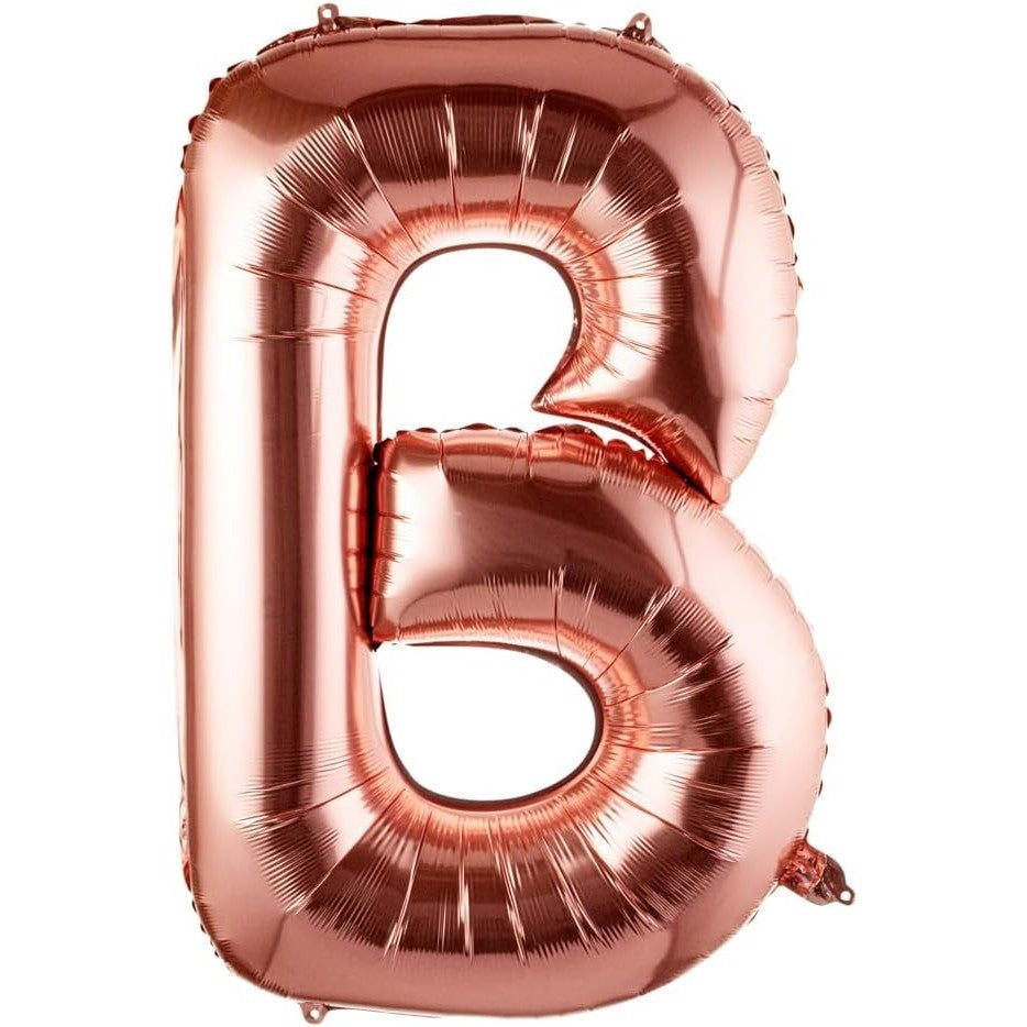 Balon Folie Metalizata Litera B, Klevo, 100 cm, Umflati cu Heliu sau Aer, Ambalaj Individual, Pai inclus, Rose Gold