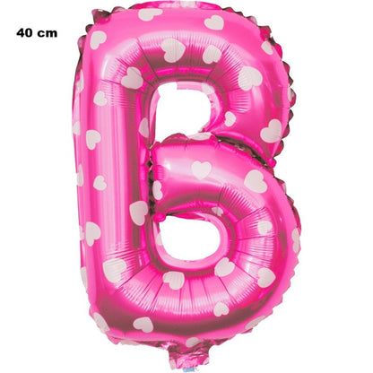 Balon Folie Metalizata Litera B, Klevo, 40 cm, Cu Imprimeu Inimioare, Umflati cu Heliu sau Aer, Ambalaj Individual, Pai inclus, Roz