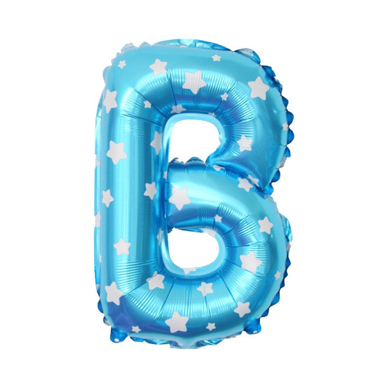 Balon Folie Metalizata Litera B, Klevo, 40 cm, Cu Imprimeu Stelute, Umflati cu Heliu sau Aer, Ambalaj Individual, Pai inclus, Albastru
