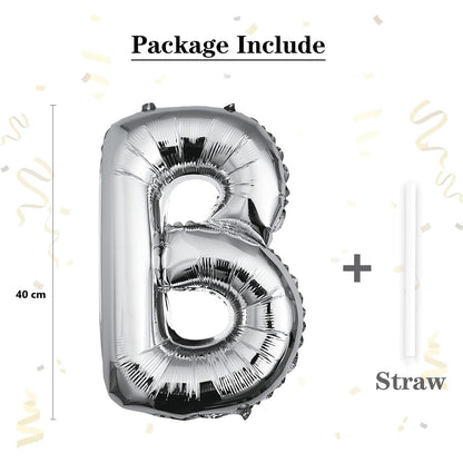 Balon Folie Metalizata Litera B, Klevo, 40 cm, Umflati cu Heliu sau Aer, Ambalaj Individual, Pai inclus, Argintiu