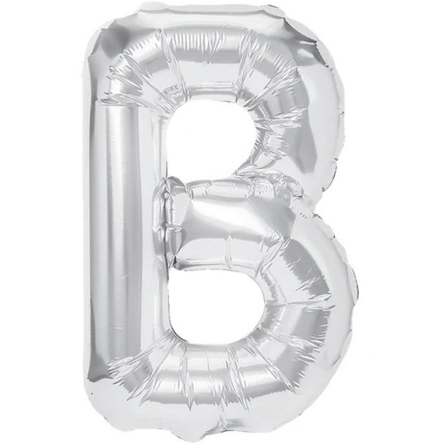 Balon Folie Metalizata Litera B, Klevo, 40 cm, Umflati cu Heliu sau Aer, Ambalaj Individual, Pai inclus, Argintiu