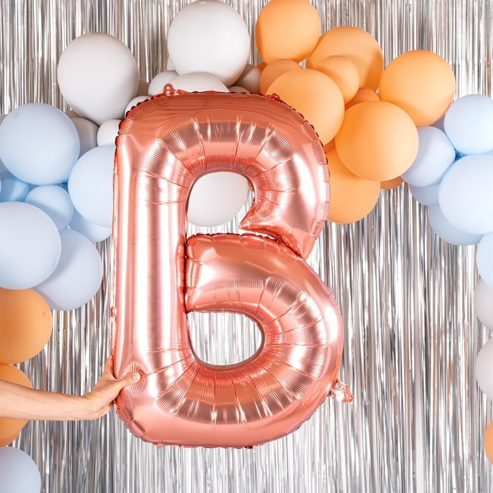 Balon Folie Metalizata Litera B, Klevo, 80 cm, Umflati cu Heliu sau Aer, Ambalaj Individual, Pai inclus, Rose Gold