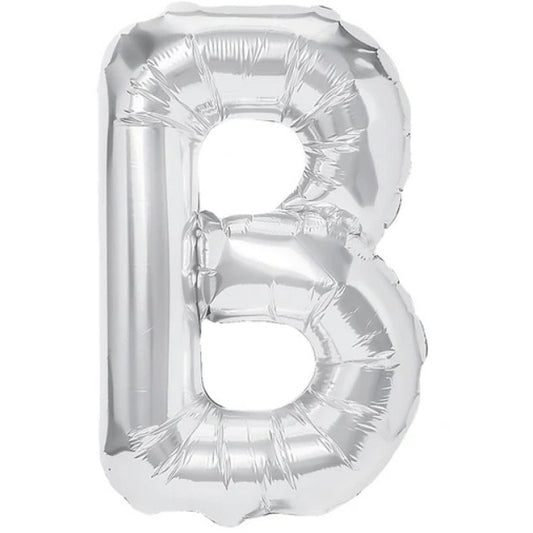 Balon Folie Metalizata Litera B, Klevo, 80 cm, Umflati cu Heliu sau Aer, Ambalaj Individual, Pai inclus, Argintiu