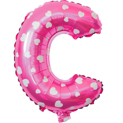 Balon Folie Metalizata Litera C, Klevo, 40 cm, Cu Imprimeu Inimioare, Umflati cu Heliu sau Aer, Ambalaj Individual, Pai inclus, Roz