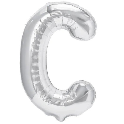 Balon Folie Metalizata Litera C, Klevo, 40 cm, Umflati cu Heliu sau Aer, Ambalaj Individual, Pai inclus, Argintiu