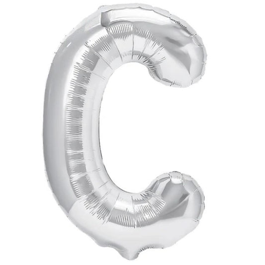 Balon Folie Metalizata Litera C, Klevo, 40 cm, Umflati cu Heliu sau Aer, Ambalaj Individual, Pai inclus, Argintiu
