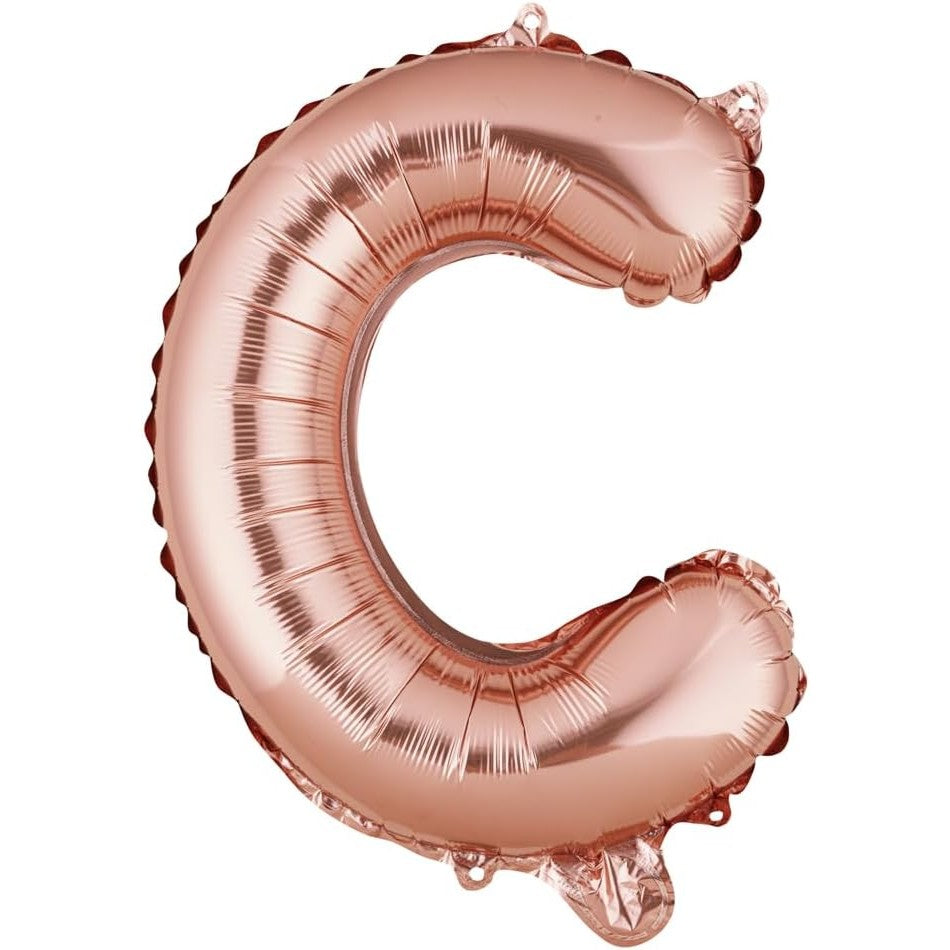 Balon Folie Metalizata Litera C, Klevo, 40 cm, Umflati cu Heliu sau Aer, Ambalaj Individual, Pai inclus, Rose Gold