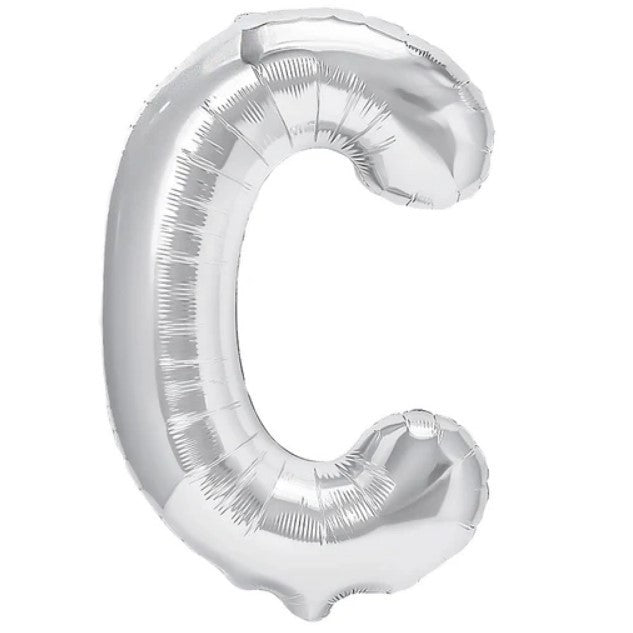 Balon Folie Metalizata Litera C, Klevo, 80 cm, Umflati cu Heliu sau Aer, Ambalaj Individual, Pai inclus, Argintiu