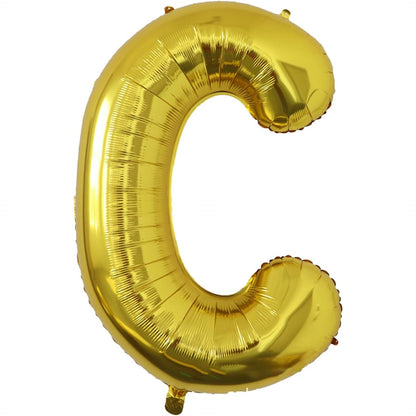 Balon Folie Metalizata Litera C, Klevo, 80 cm, Umflati cu Heliu sau Aer, Ambalaj Individual, Pai inclus, Auriu