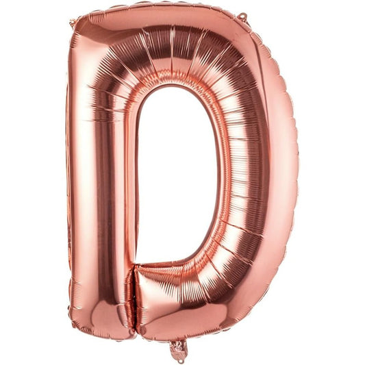 Balon Folie Metalizata Litera D, Klevo, 100 cm, Umflati cu Heliu sau Aer, Ambalaj Individual, Pai inclus, Rose Gold