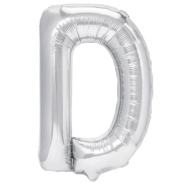 Balon Folie Metalizata Litera D, Klevo, 40 cm, Umflati cu Heliu sau Aer, Ambalaj Individual, Pai inclus, Argintiu