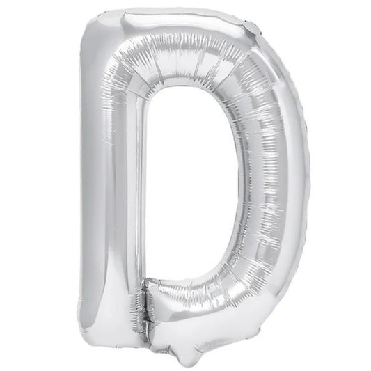 Balon Folie Metalizata Litera D, Klevo, 40 cm, Umflati cu Heliu sau Aer, Ambalaj Individual, Pai inclus, Argintiu