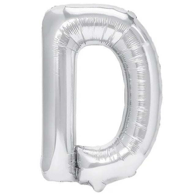Balon Folie Metalizata Litera D, Klevo, 80 cm, Umflati cu Heliu sau Aer, Ambalaj Individual, Pai inclus, Argintiu