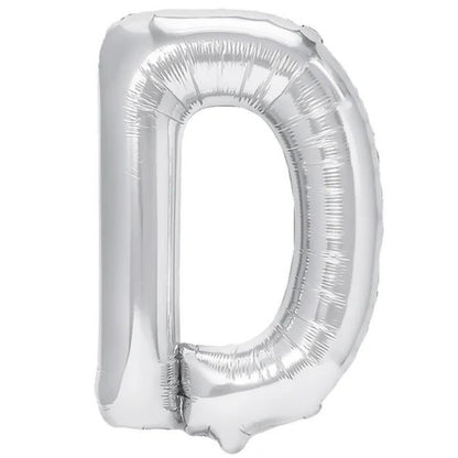 Balon Folie Metalizata Litera D, Klevo, 80 cm, Umflati cu Heliu sau Aer, Ambalaj Individual, Pai inclus, Argintiu
