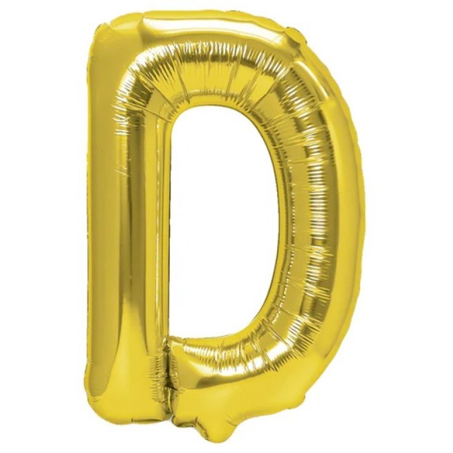 Balon Folie Metalizata Litera D, Klevo, 80 cm, Umflati cu Heliu sau Aer, Ambalaj Individual, Pai inclus, Auriu