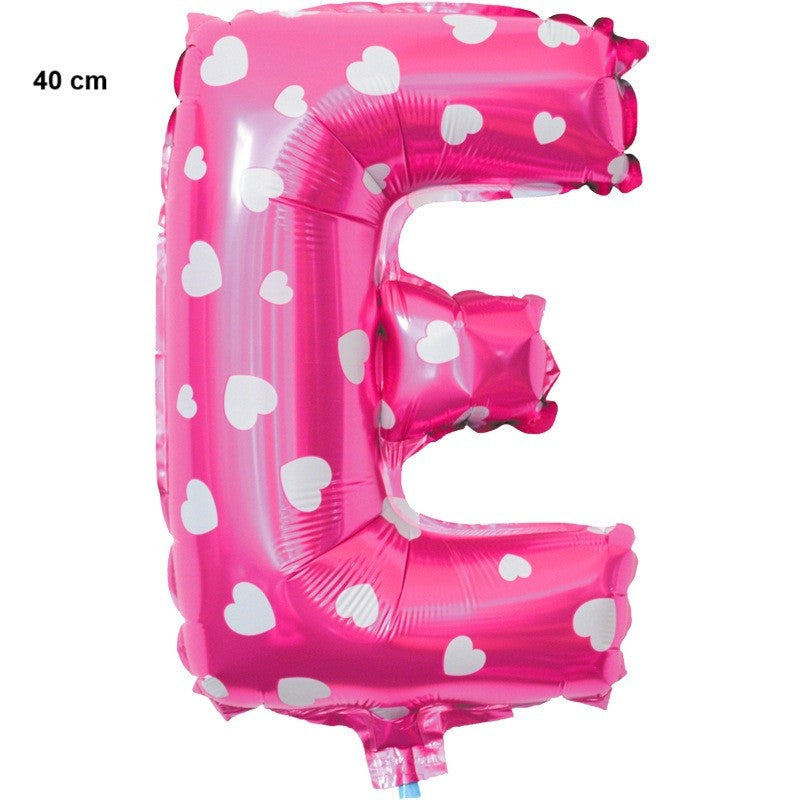 Balon Folie Metalizata Litera E, Klevo, 40 cm, Cu Imprimeu Inimioare, Umflati cu Heliu sau Aer, Ambalaj Individual, Pai inclus, Roz