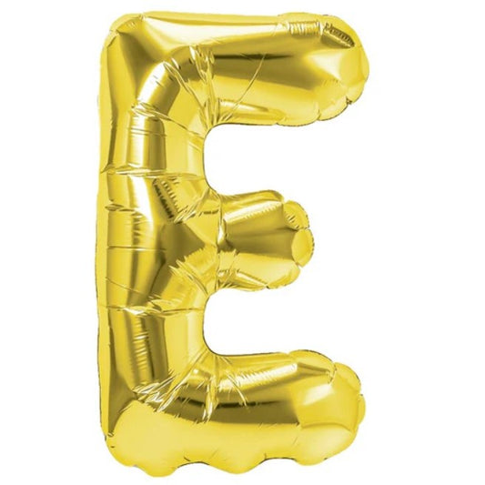 Balon Folie Metalizata Litera E, Klevo, 40 cm, Umflati cu Heliu sau Aer, Ambalaj Individual, Pai inclus, Auriu