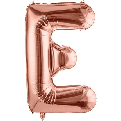 Balon Folie Metalizata Litera E, Klevo, 80 cm, Umflati cu Heliu sau Aer, Ambalaj Individual, Pai inclus, Rose Gold