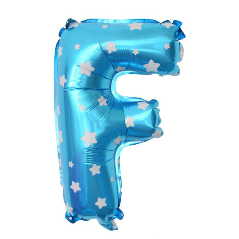 Balon Folie Metalizata Litera F, Klevo, 40 cm, Cu Imprimeu Stelute, Umflati cu Heliu sau Aer, Ambalaj Individual, Pai inclus, Albastru