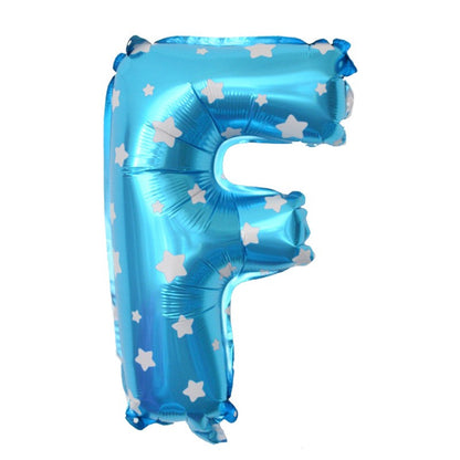 Balon Folie Metalizata Litera F, Klevo, 40 cm, Cu Imprimeu Stelute, Umflati cu Heliu sau Aer, Ambalaj Individual, Pai inclus, Albastru