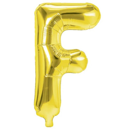 Balon Folie Metalizata Litera F, Klevo, 40 cm, Umflati cu Heliu sau Aer, Ambalaj Individual, Pai inclus, Auriu