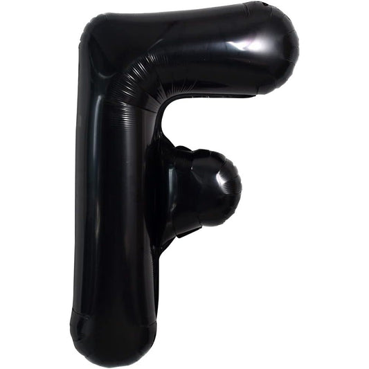 Balon Folie Metalizata Litera F, Klevo, 40 cm, Umflati cu Heliu sau Aer, Ambalaj Individual, Pai inclus, Negru