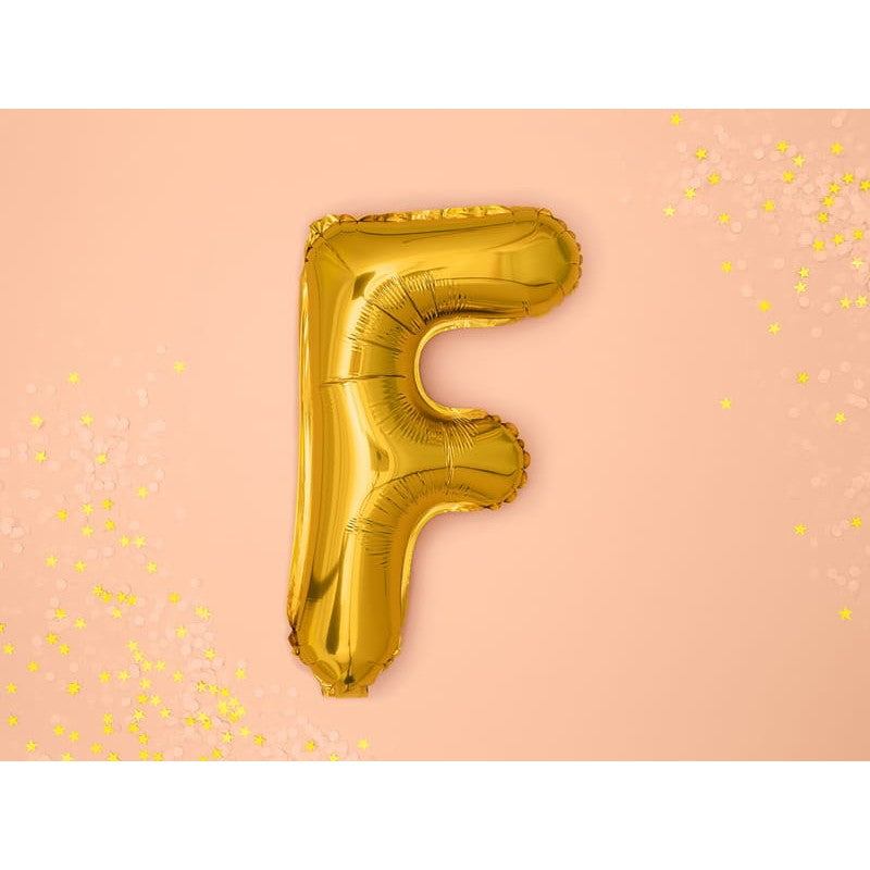 Balon Folie Metalizata Litera F, Klevo, 80 cm, Umflati cu Heliu sau Aer, Ambalaj Individual, Pai inclus, Auriu