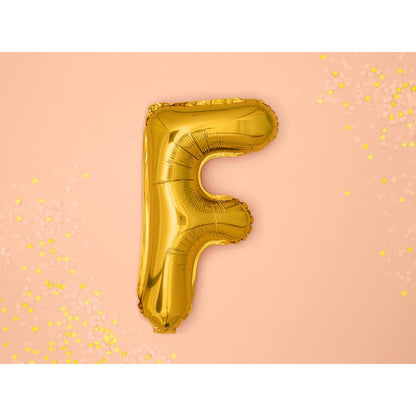 Balon Folie Metalizata Litera F, Klevo, 80 cm, Umflati cu Heliu sau Aer, Ambalaj Individual, Pai inclus, Auriu