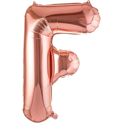 Balon Folie Metalizata Litera F, Klevo, 80 cm, Umflati cu Heliu sau Aer, Ambalaj Individual, Pai inclus, Rose Gold