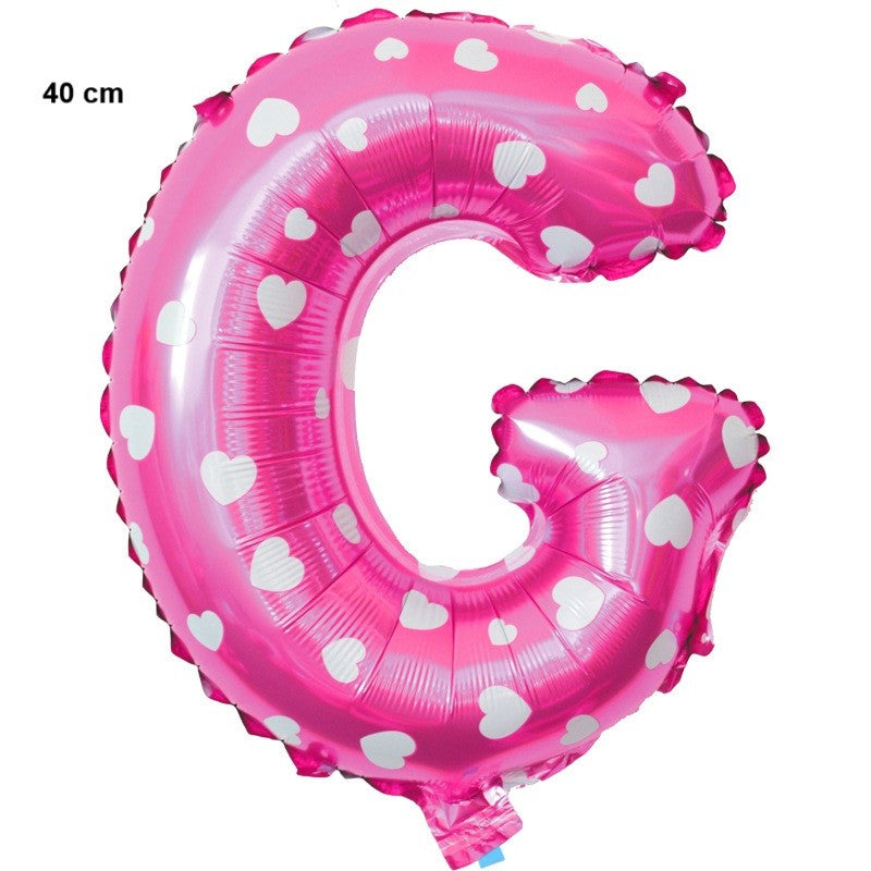 Balon Folie Metalizata Litera G, Klevo, 40 cm, Cu Imprimeu Inimioare, Umflati cu Heliu sau Aer, Ambalaj Individual, Pai inclus, Roz
