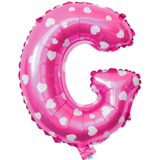 Balon Folie Metalizata Litera G, Klevo, 40 cm, Cu Imprimeu Inimioare, Umflati cu Heliu sau Aer, Ambalaj Individual, Pai inclus, Roz