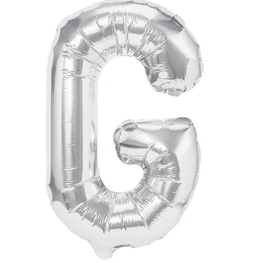 Balon Folie Metalizata Litera G, Klevo, 40 cm, Umflati cu Heliu sau Aer, Ambalaj Individual, Pai inclus, Argintiu