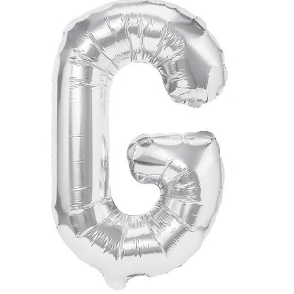 Balon Folie Metalizata Litera G, Klevo, 80 cm, Umflati cu Heliu sau Aer, Ambalaj Individual, Pai inclus, Argintiu