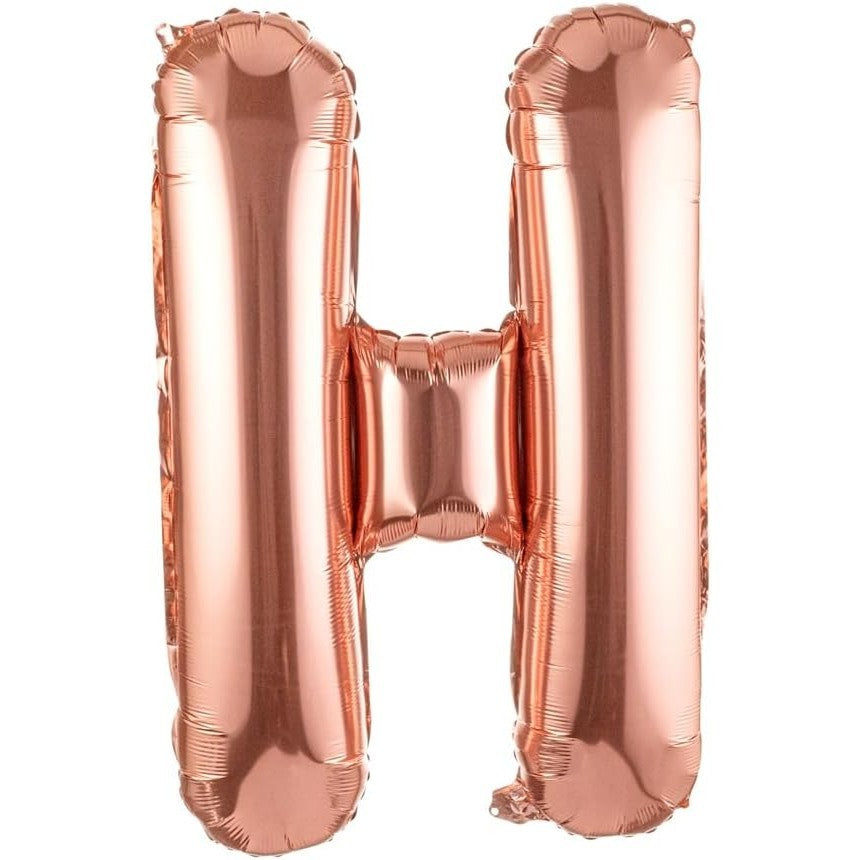Balon Folie Metalizata Litera H, Klevo, 100 cm, Umflati cu Heliu sau Aer, Ambalaj Individual, Pai inclus, Rose Gold