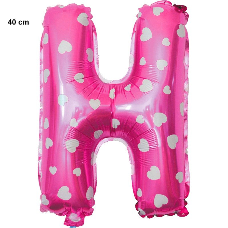 Balon Folie Metalizata Litera H, Klevo, 40 cm, Cu Imprimeu Inimioare, Umflati cu Heliu sau Aer, Ambalaj Individual, Pai inclus, Roz