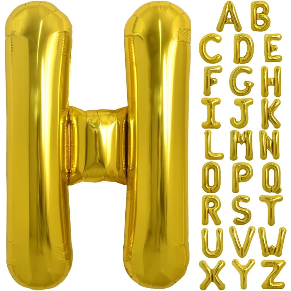 Balon Folie Metalizata Litera H, Klevo, 40 cm, Umflati cu Heliu sau Aer, Ambalaj Individual, Pai inclus, Auriu