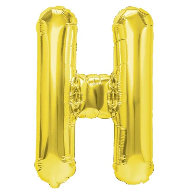 Balon Folie Metalizata Litera H, Klevo, 40 cm, Umflati cu Heliu sau Aer, Ambalaj Individual, Pai inclus, Auriu