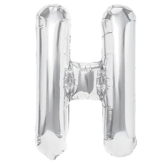 Balon Folie Metalizata Litera H, Klevo, 40 cm, Umflati cu Heliu sau Aer, Ambalaj Individual, Pai inclus, Argintiu