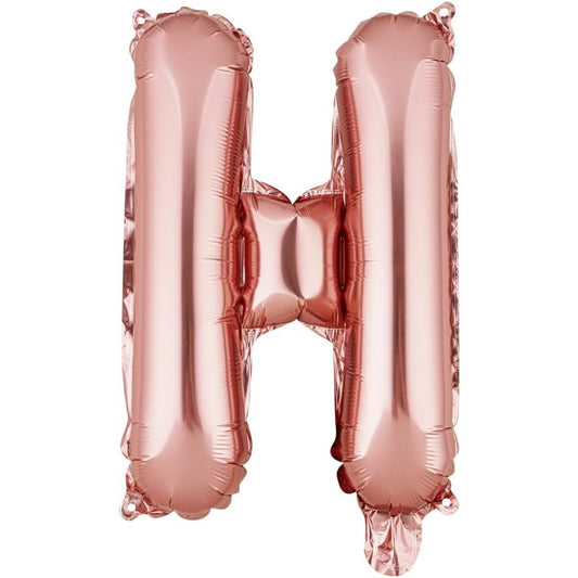 Balon Folie Metalizata Litera H, Klevo, 40 cm, Umflati cu Heliu sau Aer, Ambalaj Individual, Pai inclus, Rose Gold