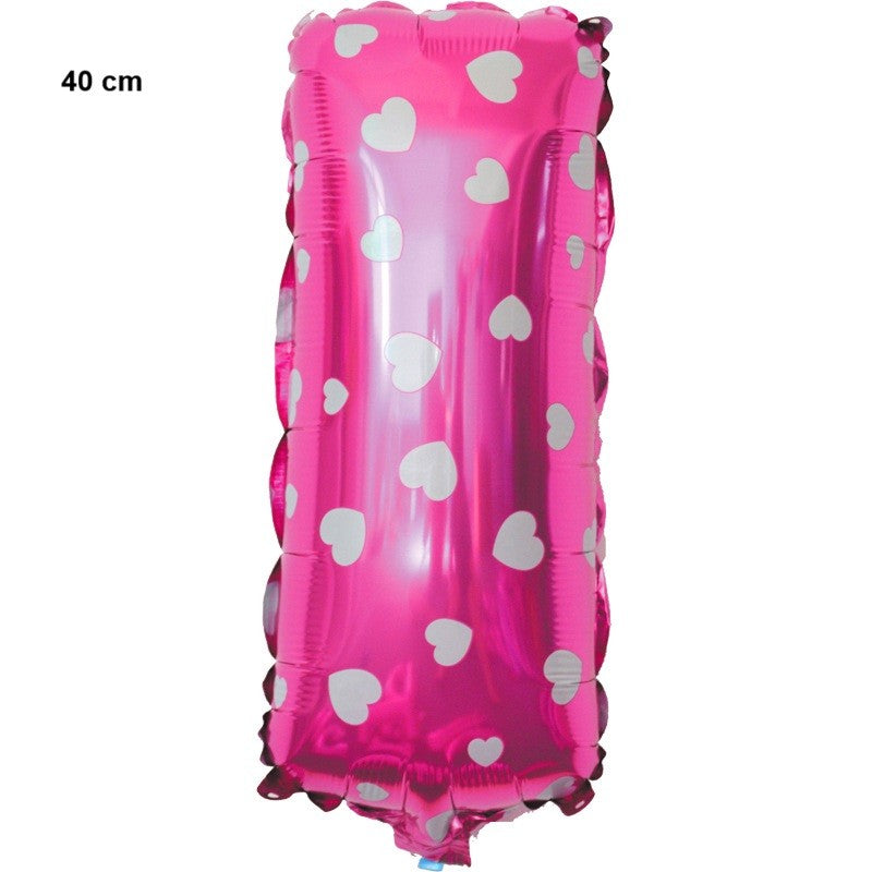 Balon Folie Metalizata Litera I, Klevo, 40 cm, Cu Imprimeu Inimioare, Umflati cu Heliu sau Aer, Ambalaj Individual, Pai inclus, Roz